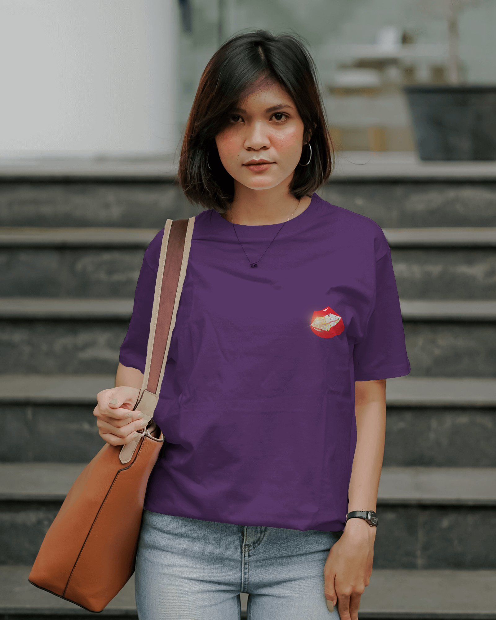 Retro Glam, Golden Bam Unisex Premium Oversized T-Shirt Purple