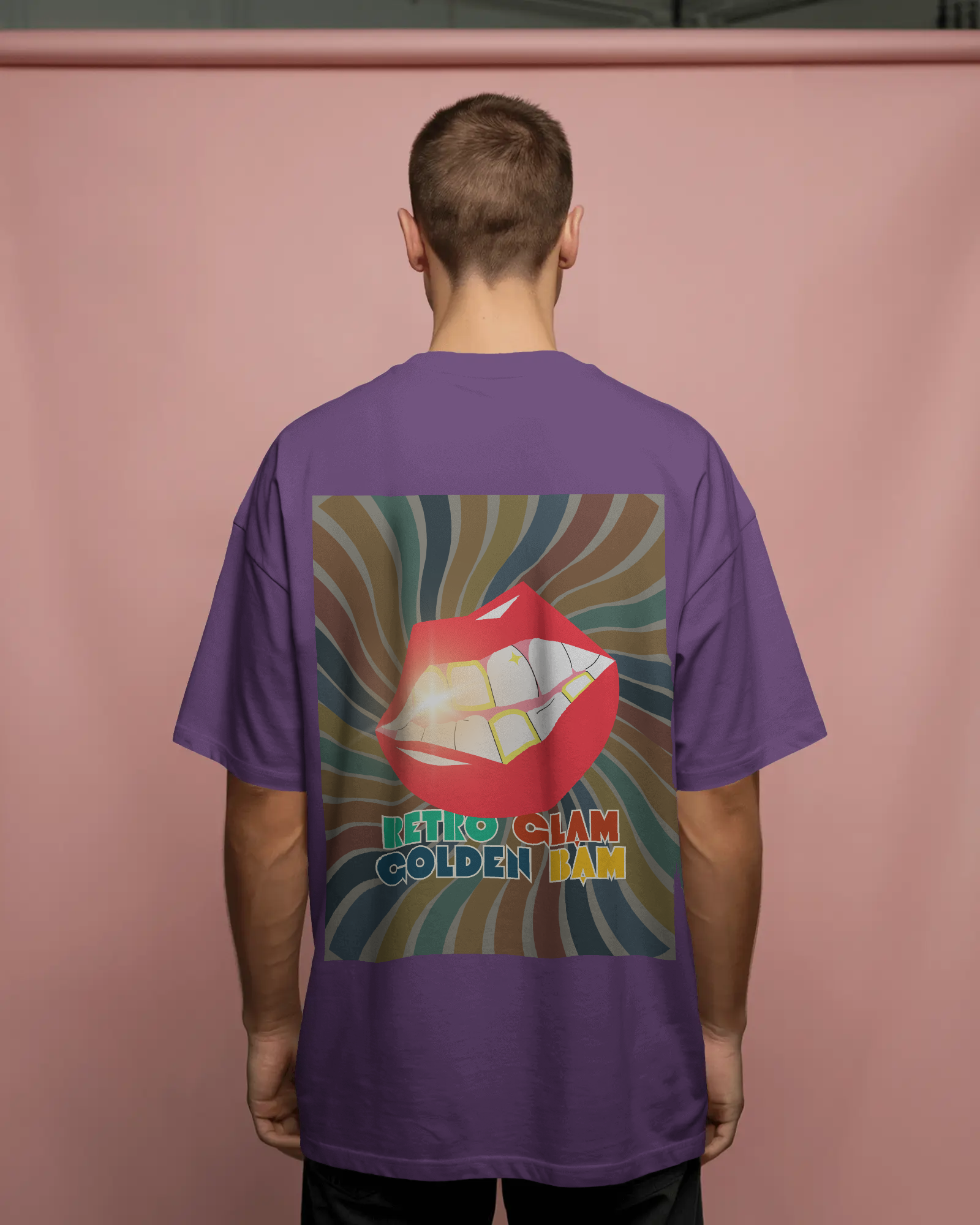 Retro Glam, Golden Bam Unisex Premium Oversized T-Shirt Purple