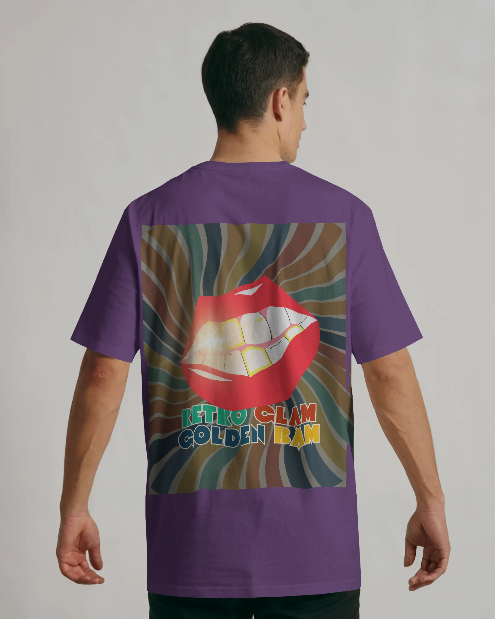 Retro Glam, Golden Bam Unisex Premium Oversized T-Shirt Purple