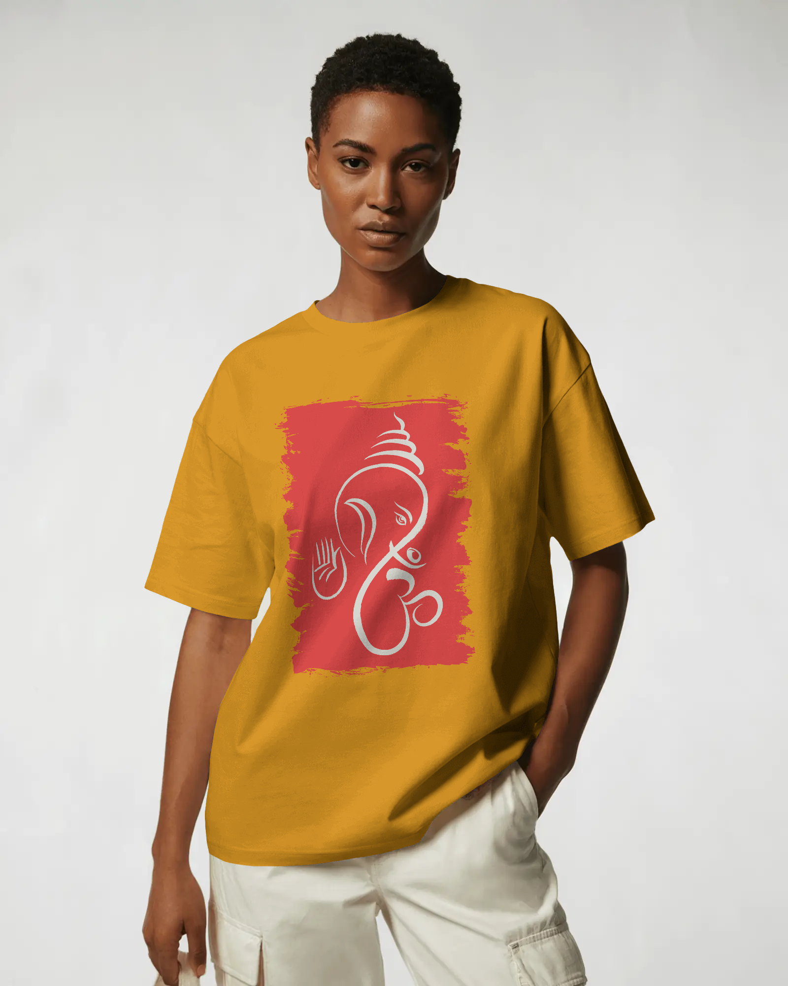 Divine Ganesha Premium Oversized T-Shirt Golden Yellow