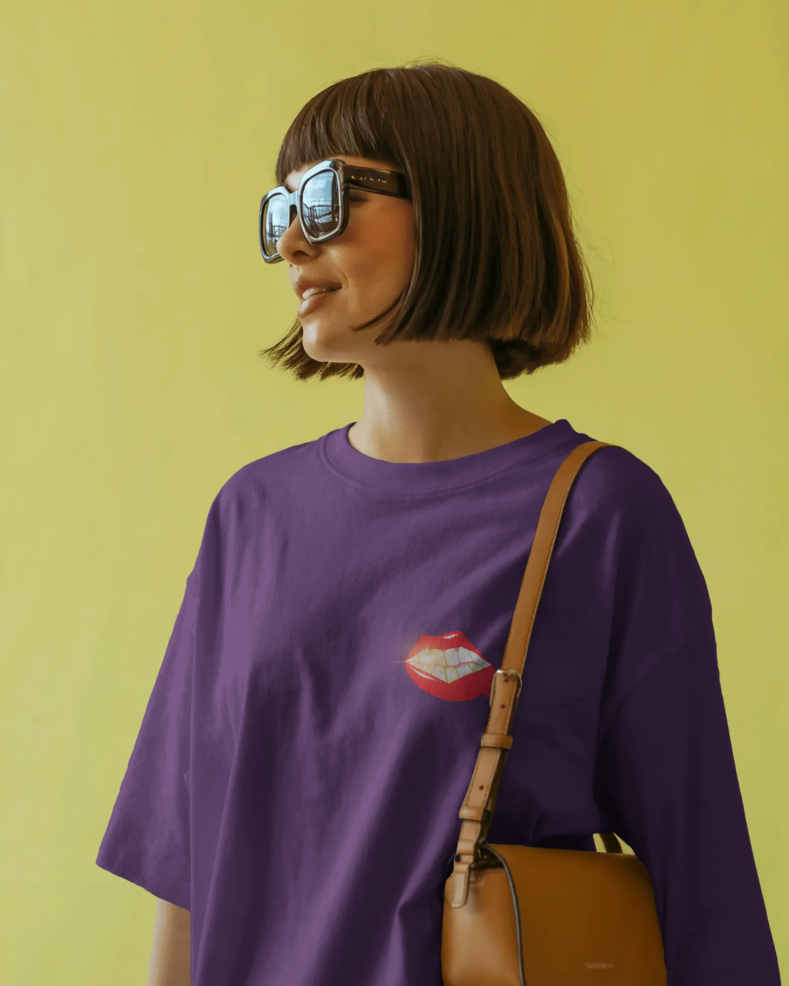 Retro Glam, Golden Bam Unisex Premium Oversized T-Shirt Purple