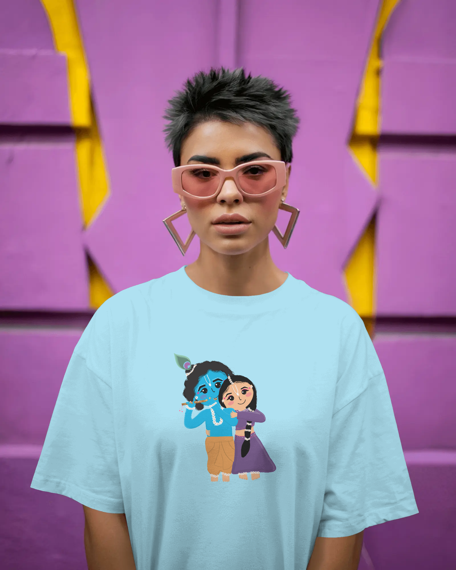 Radha Krishna Premium Unisex Oversized T-Shirt Baby Blue