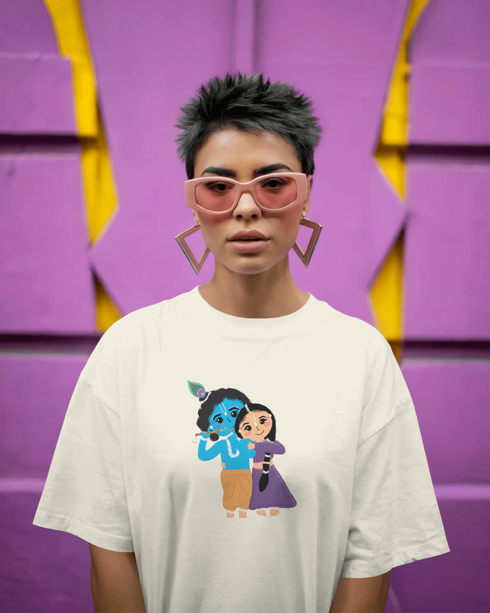 Radha Krishna Premium Unisex Oversized T-Shirt Off-White