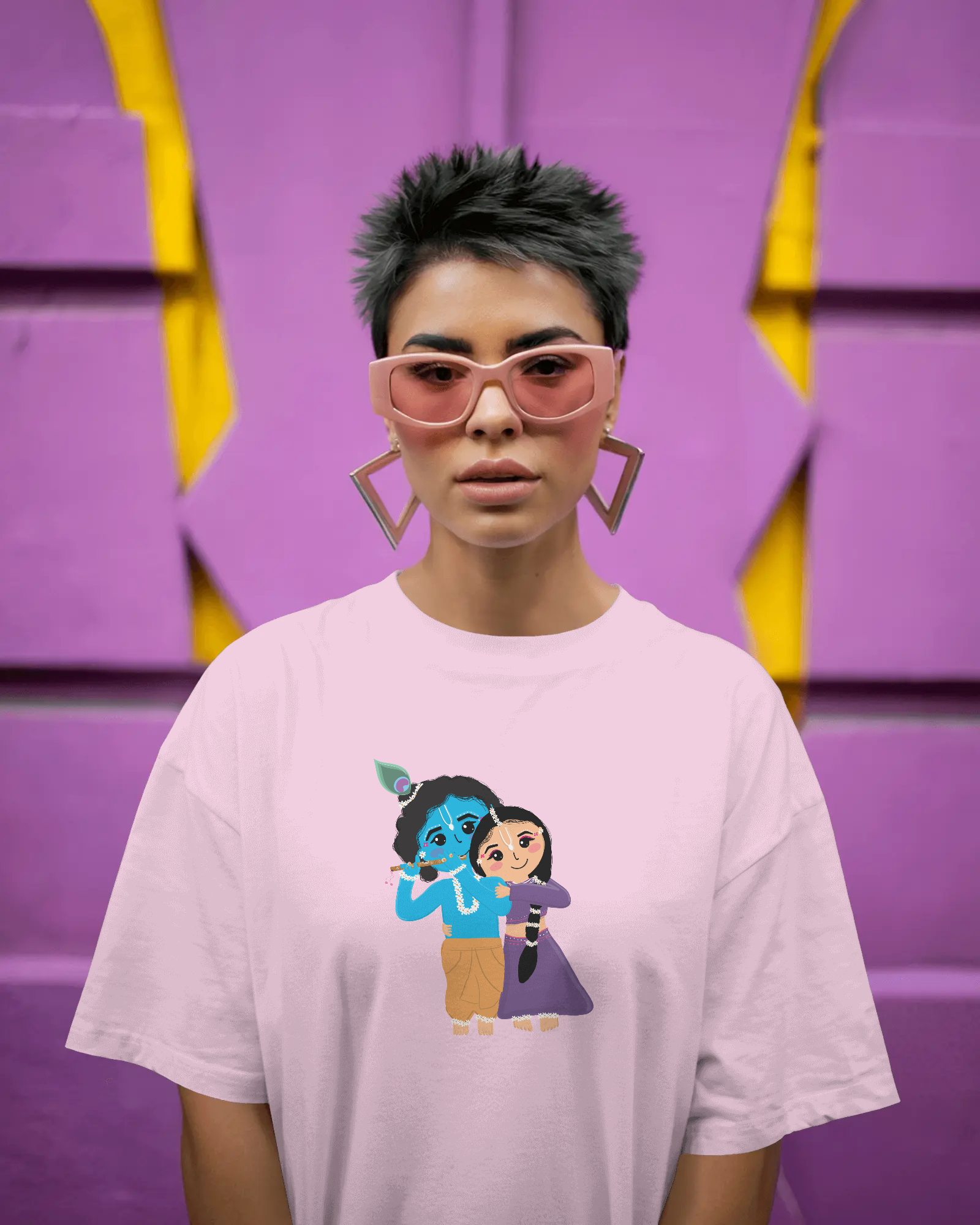 Radha Krishna Premium Unisex Oversized T-Shirt Baby Pink