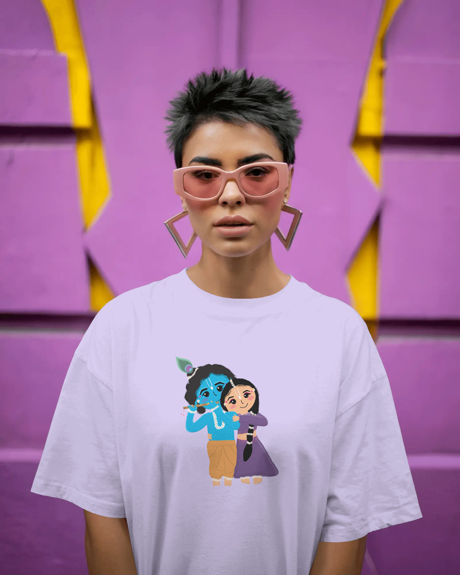Radha Krishna Premium Unisex Oversized T-Shirt Lavender