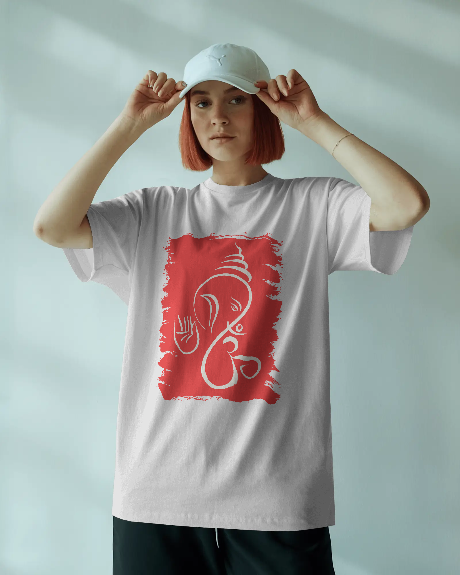 Divine Ganesha Premium Oversized T-Shirt White