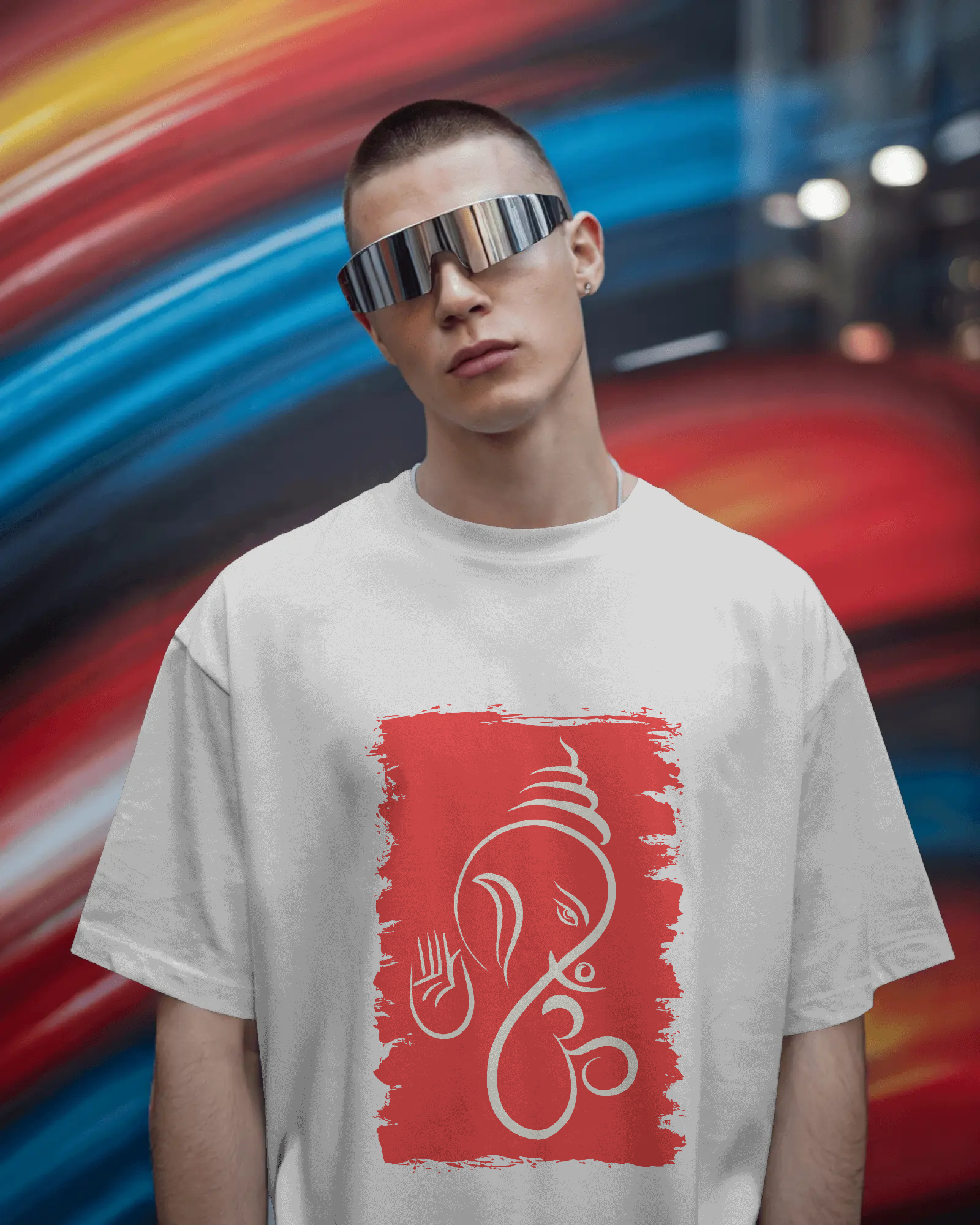 Divine Ganesha Premium Oversized T-Shirt White