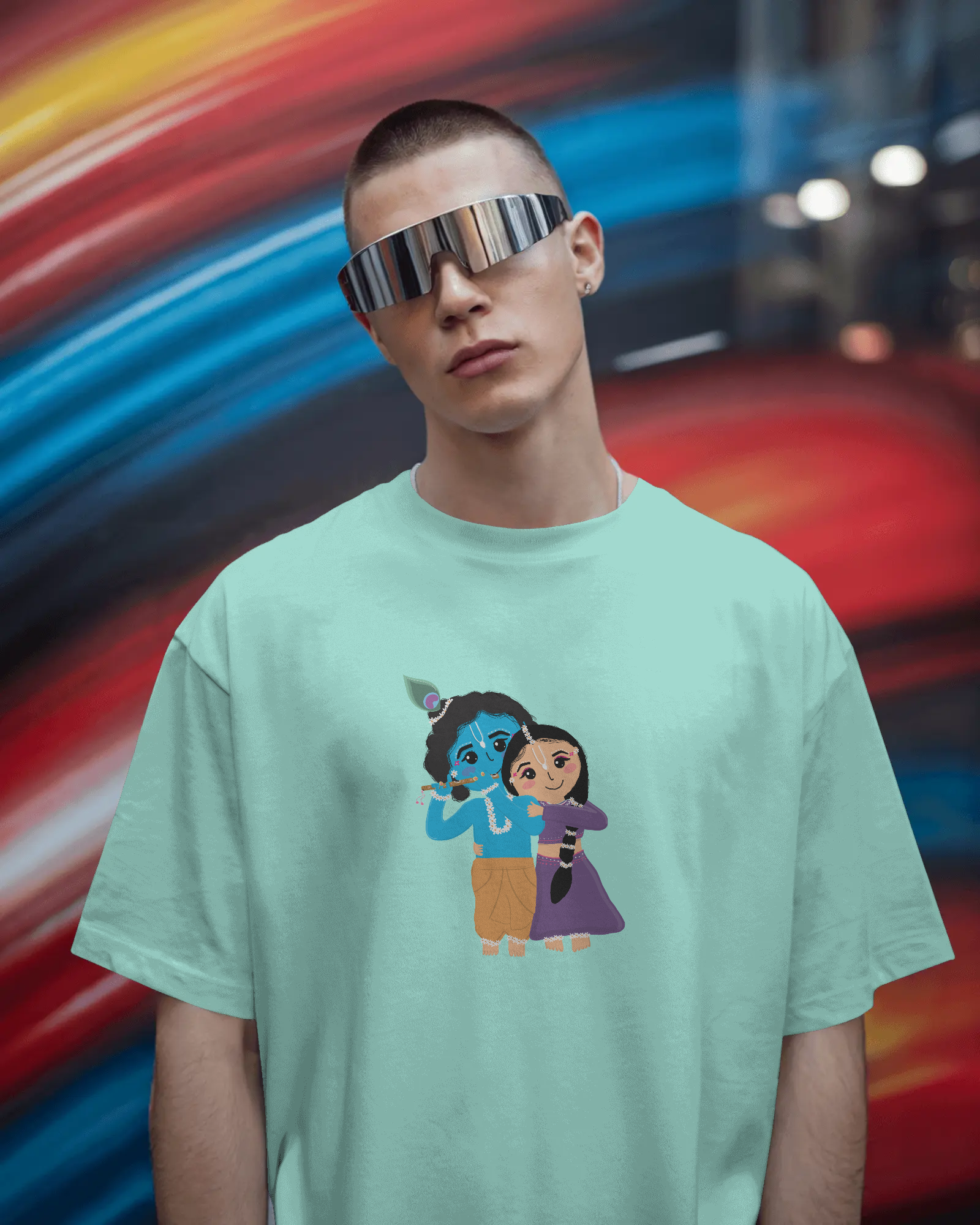 Radha Krishna Premium Unisex Oversized T-Shirt Mint