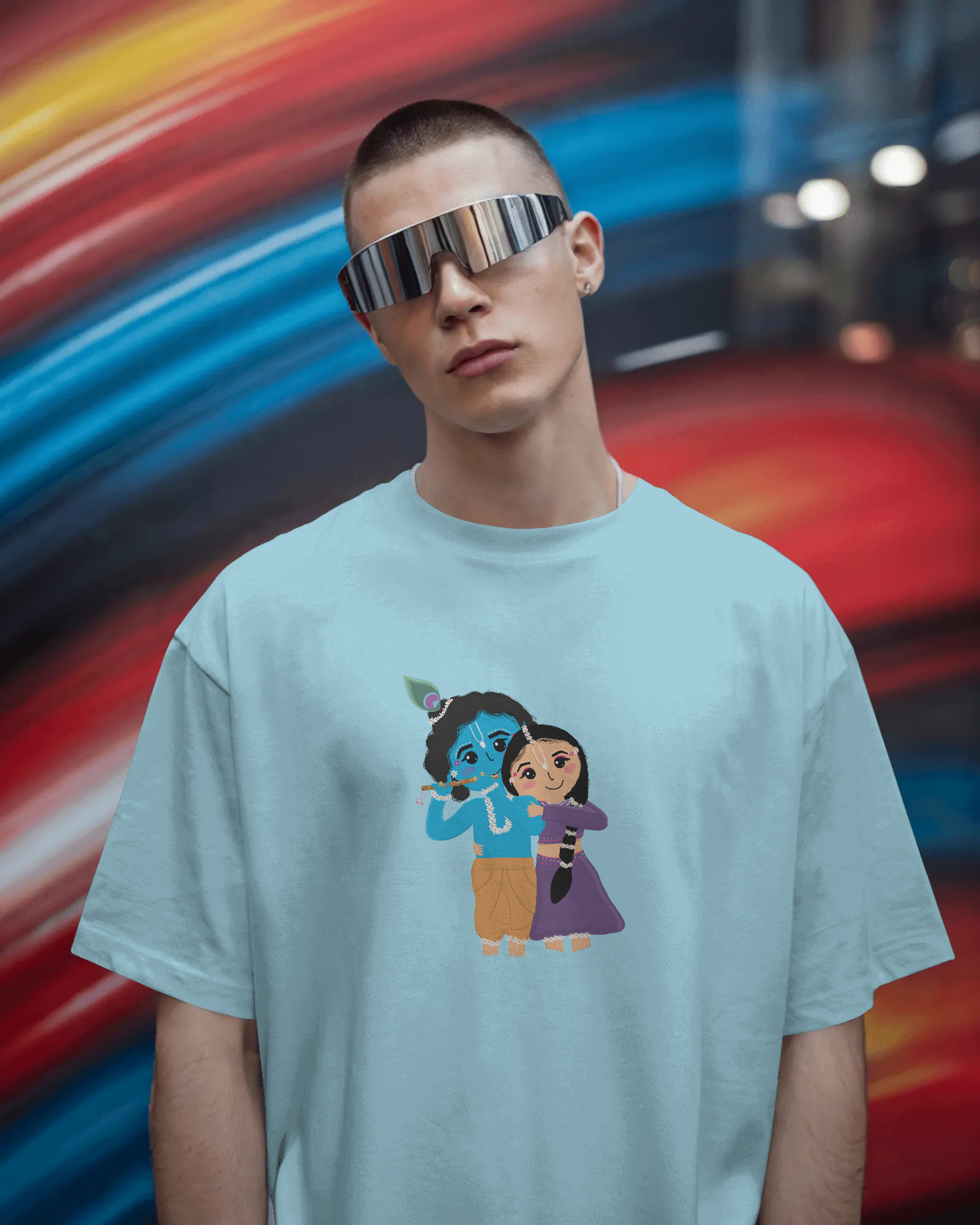 Radha Krishna Premium Unisex Oversized T-Shirt Baby Blue