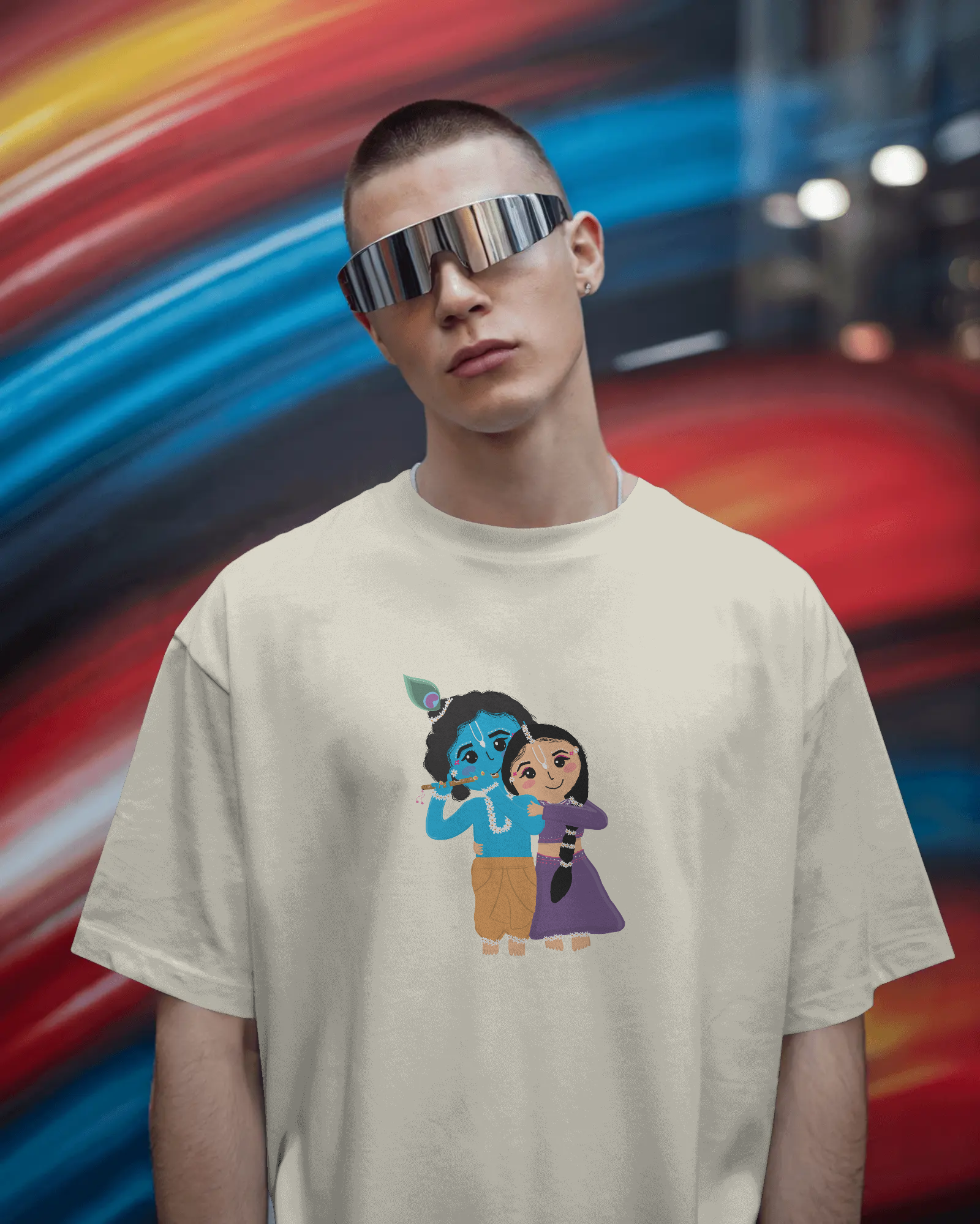 Radha Krishna Premium Unisex Oversized T-Shirt Off-White