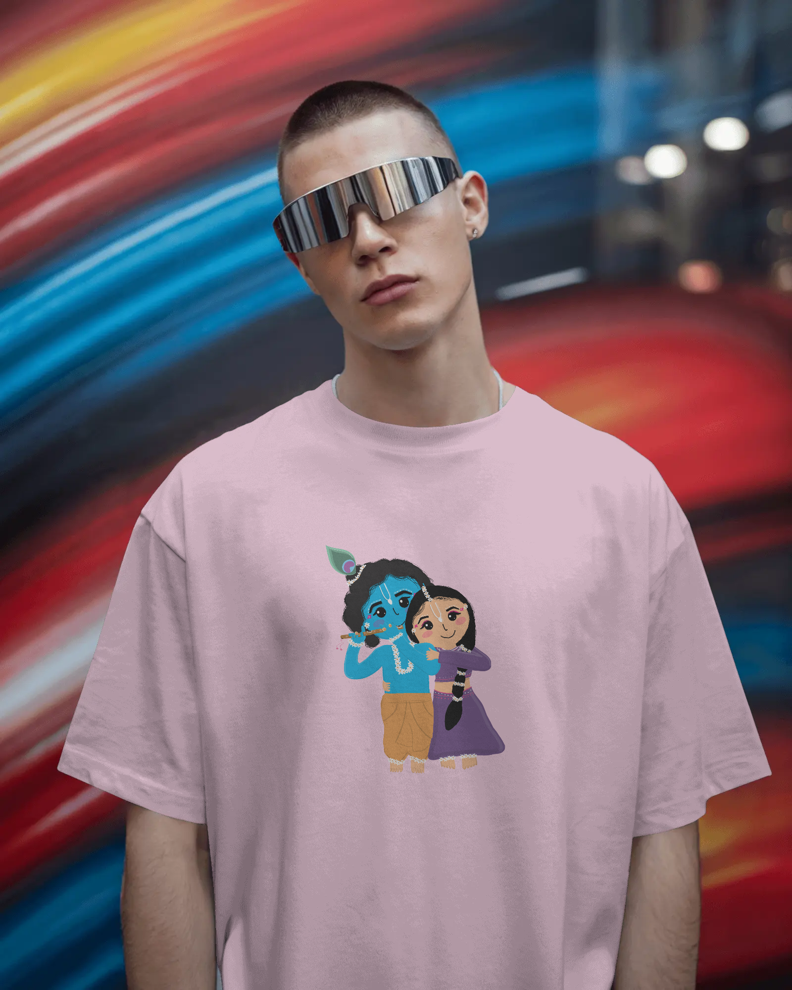 Radha Krishna Premium Unisex Oversized T-Shirt Baby Pink