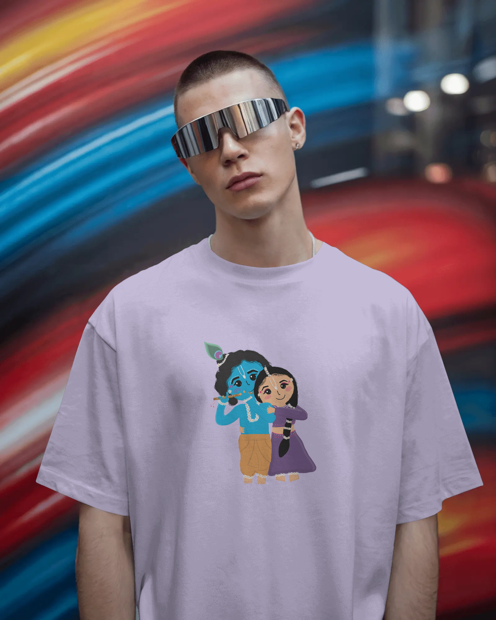 Radha Krishna Premium Unisex Oversized T-Shirt Lavender