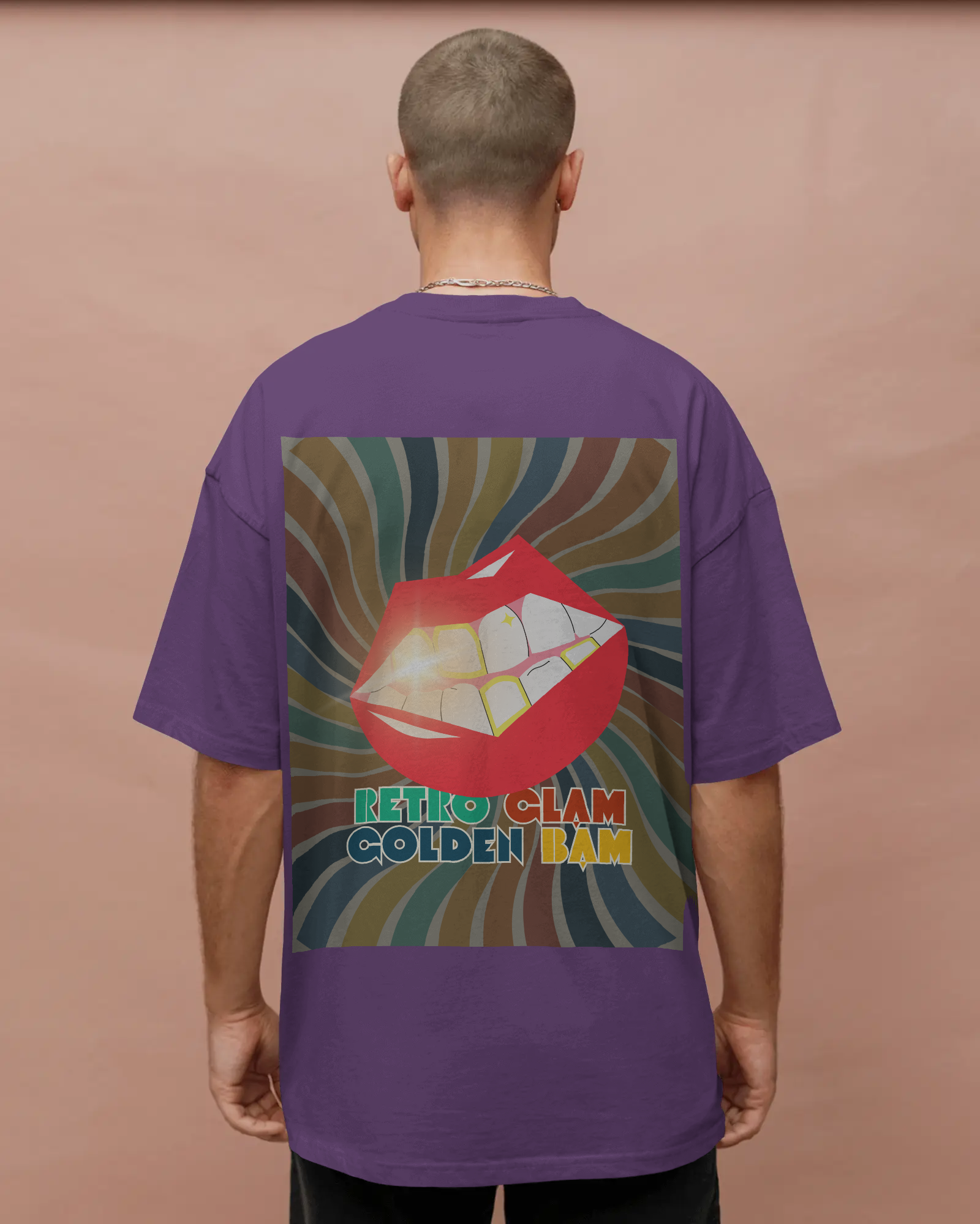 Retro Glam, Golden Bam Unisex Premium Oversized T-Shirt Purple