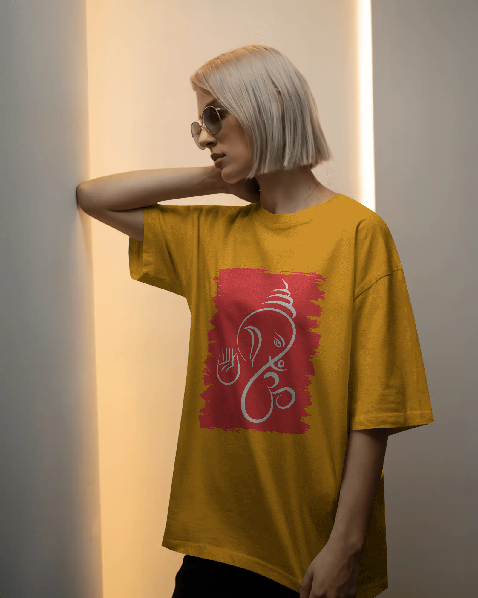 Divine Ganesha Premium Oversized T-Shirt Golden Yellow