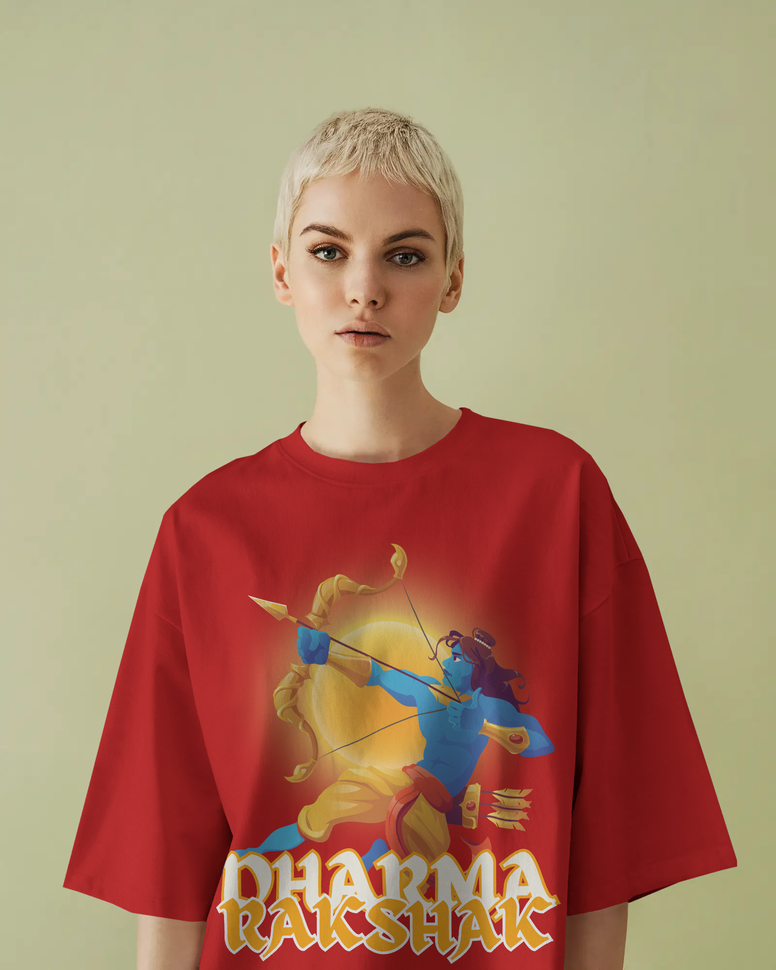 Dharma Rakshak Premium Oversized T-Shirt Red