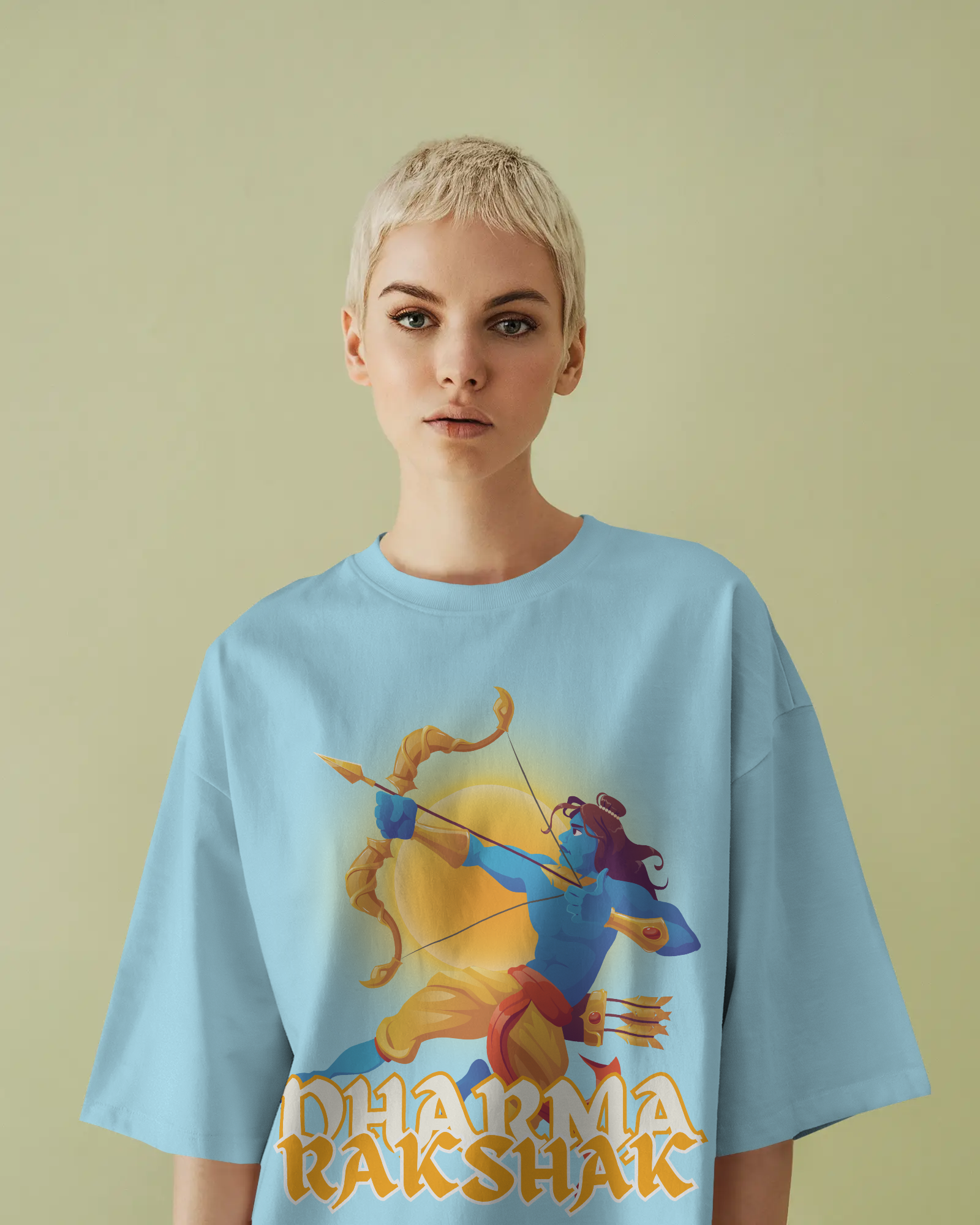 Dharma Rakshak Premium Oversized T-Shirt Sky Blue