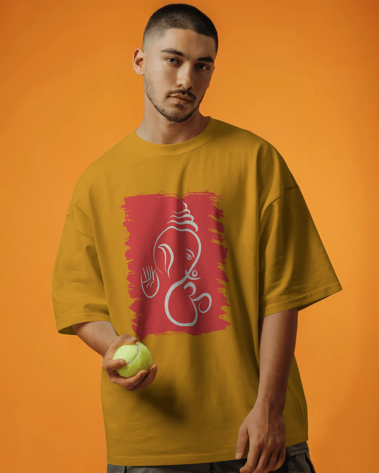 Divine Ganesha Premium Oversized T-Shirt Golden Yellow