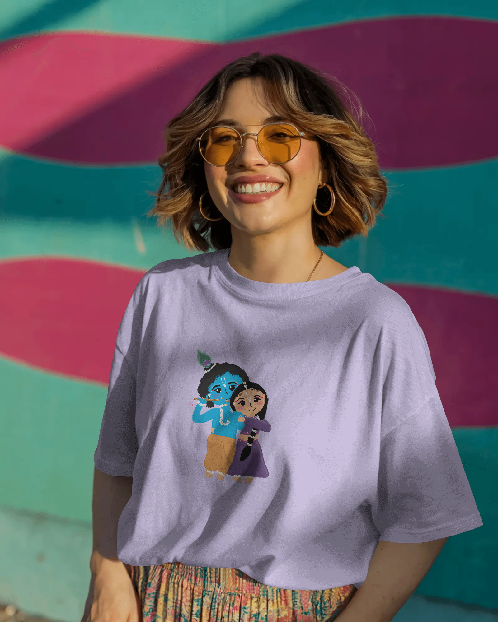 Radha Krishna Premium Unisex Oversized T-Shirt Lavender