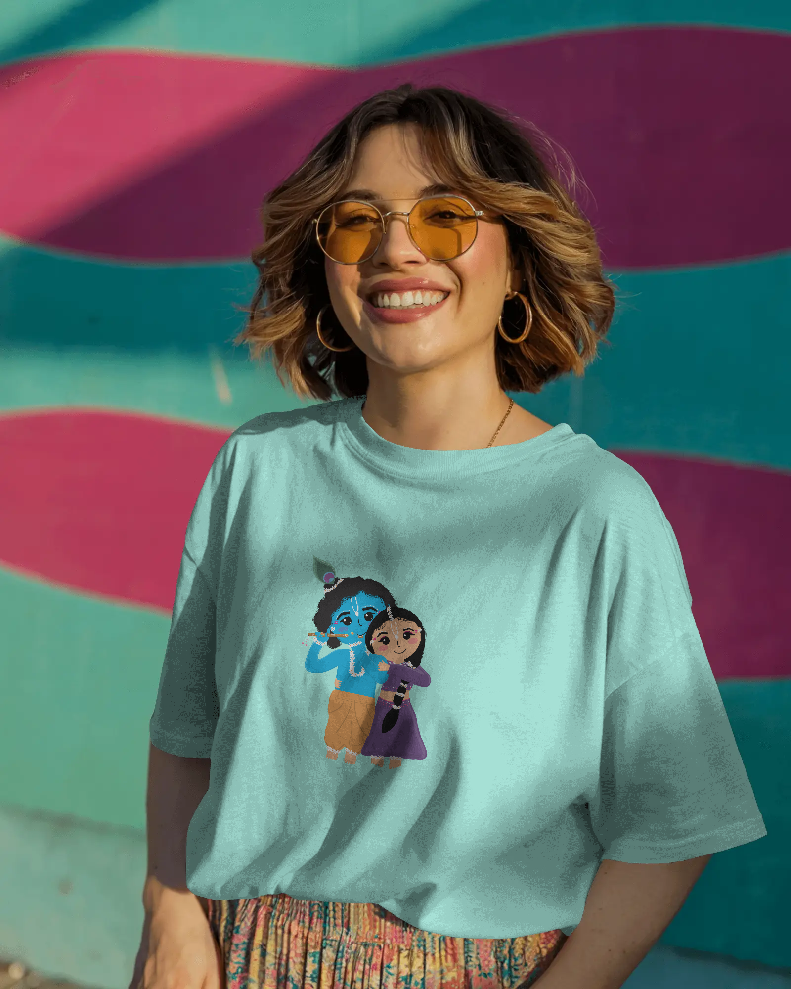 Radha Krishna Premium Unisex Oversized T-Shirt Mint