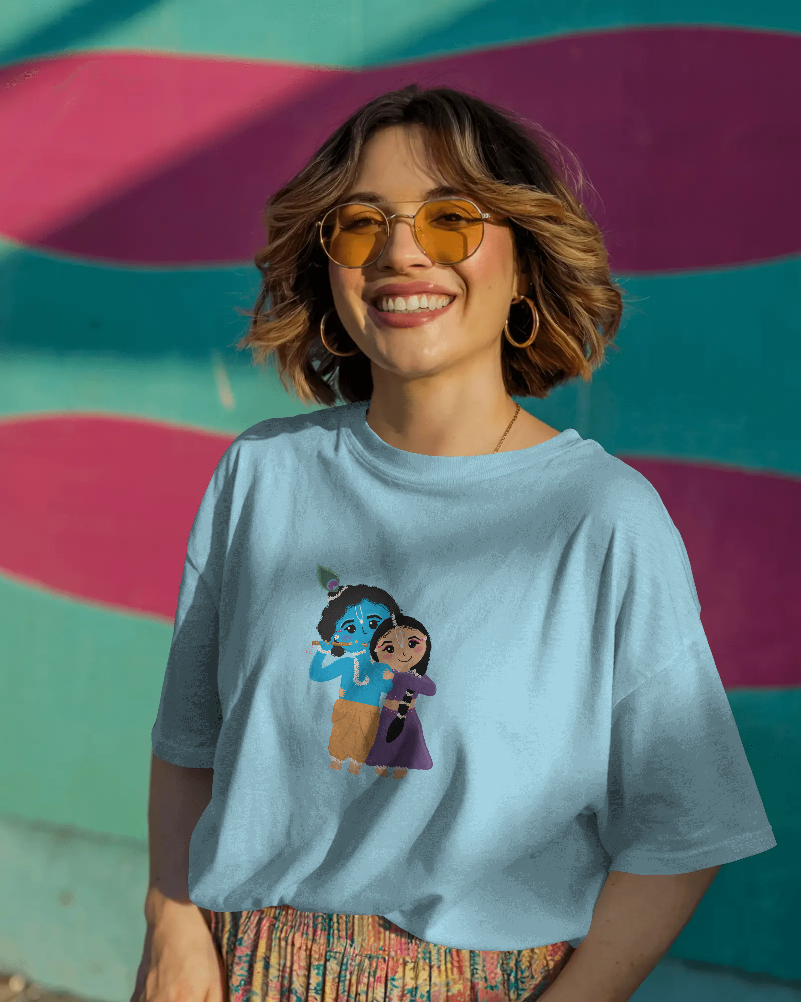 Radha Krishna Premium Unisex Oversized T-Shirt Baby Blue