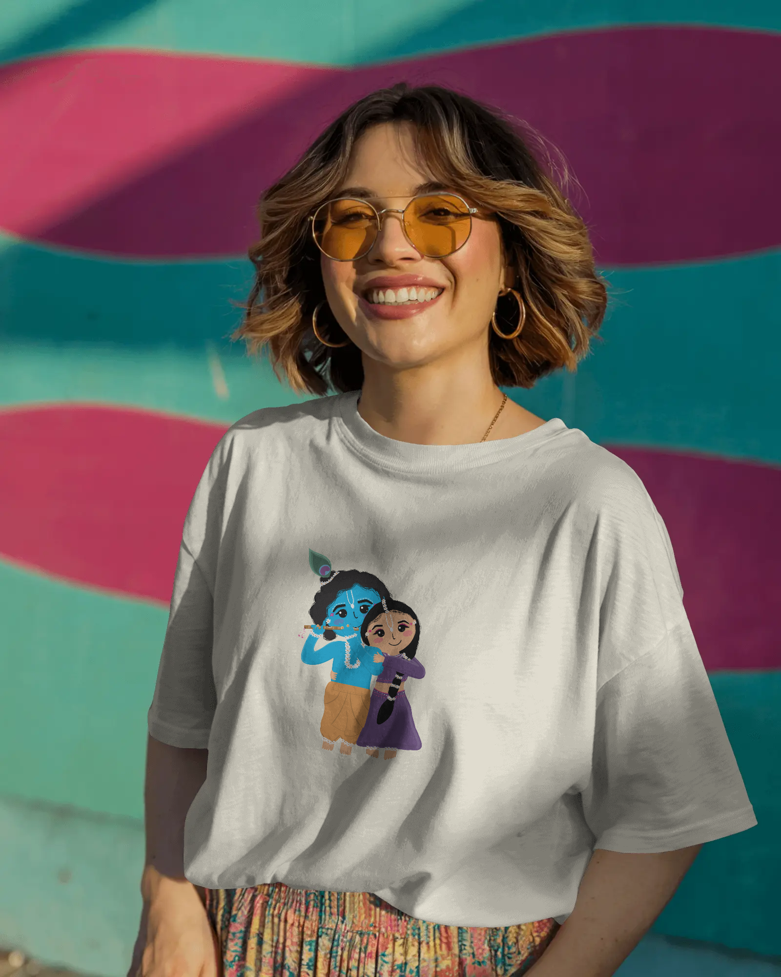 Radha Krishna Premium Unisex Oversized T-Shirt Off-White